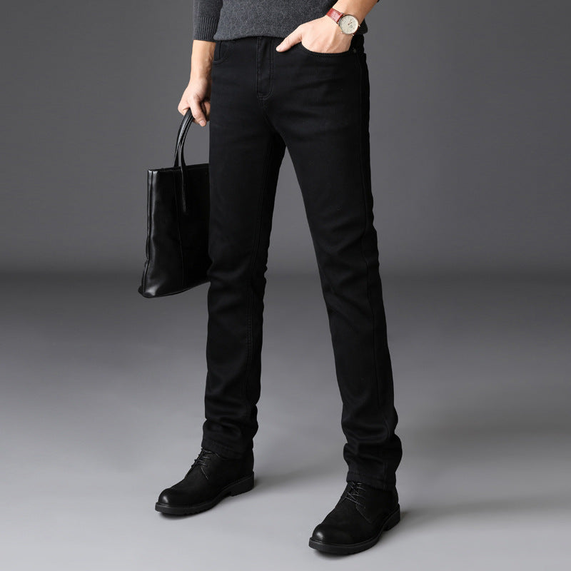 Korean Trend Men's Stretch Black Jeans for Youth