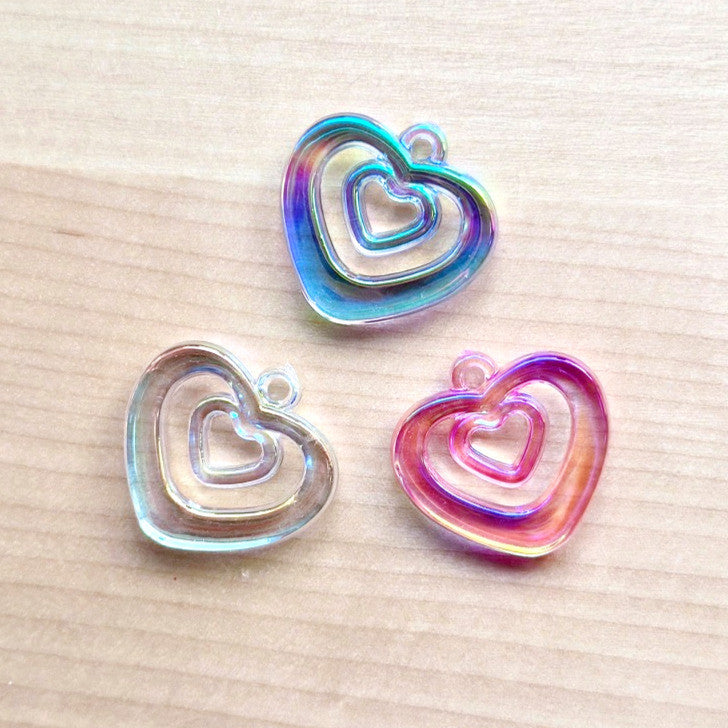 Iridescent Layered Hearts Charm