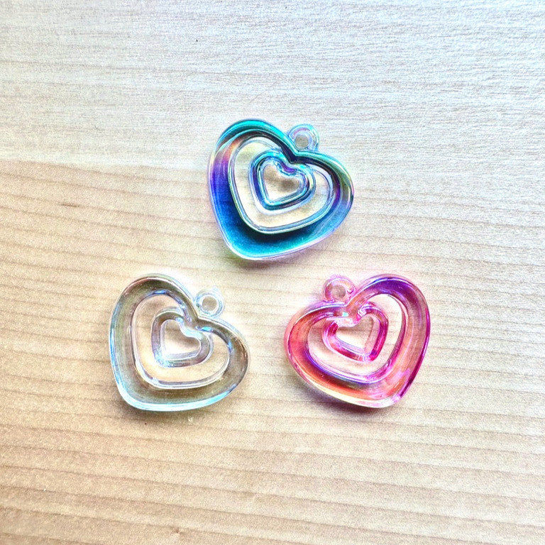 Iridescent Layered Hearts Charm